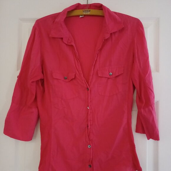 James Perse Standard Contrast Panel Pink Button-Up Women's Top - Picture 2 of 4